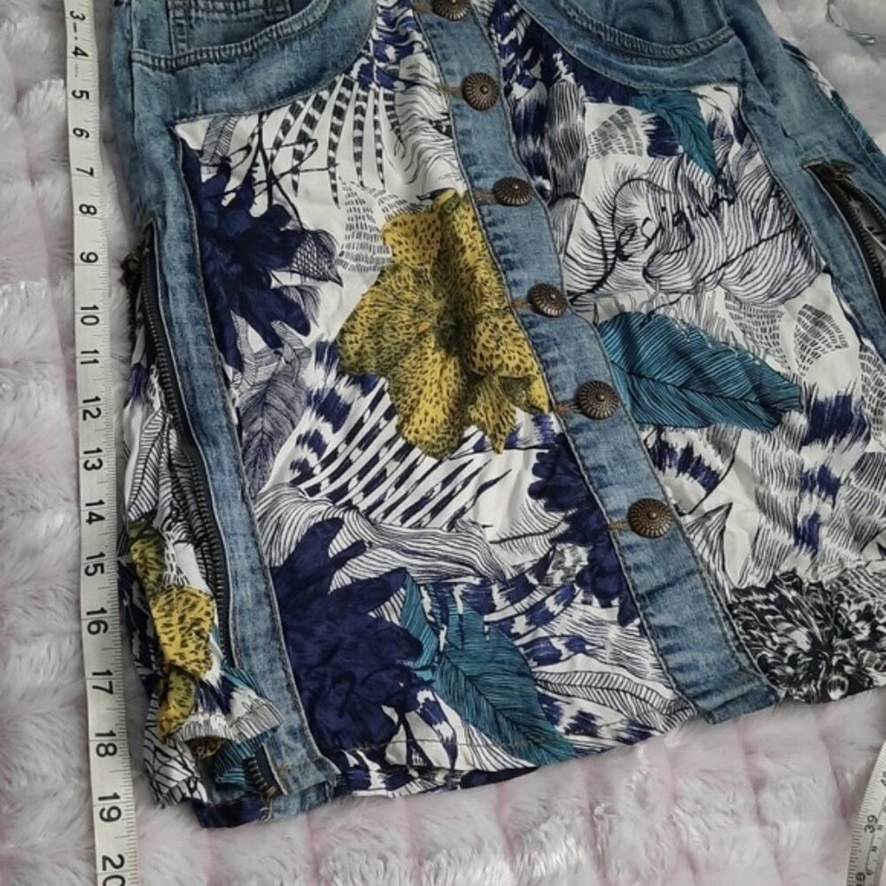 Desigual Denim Floral Vintage Button Up Side Zipper 5 Pocket Skirt Size EU36/US6 - Picture 7 of 7